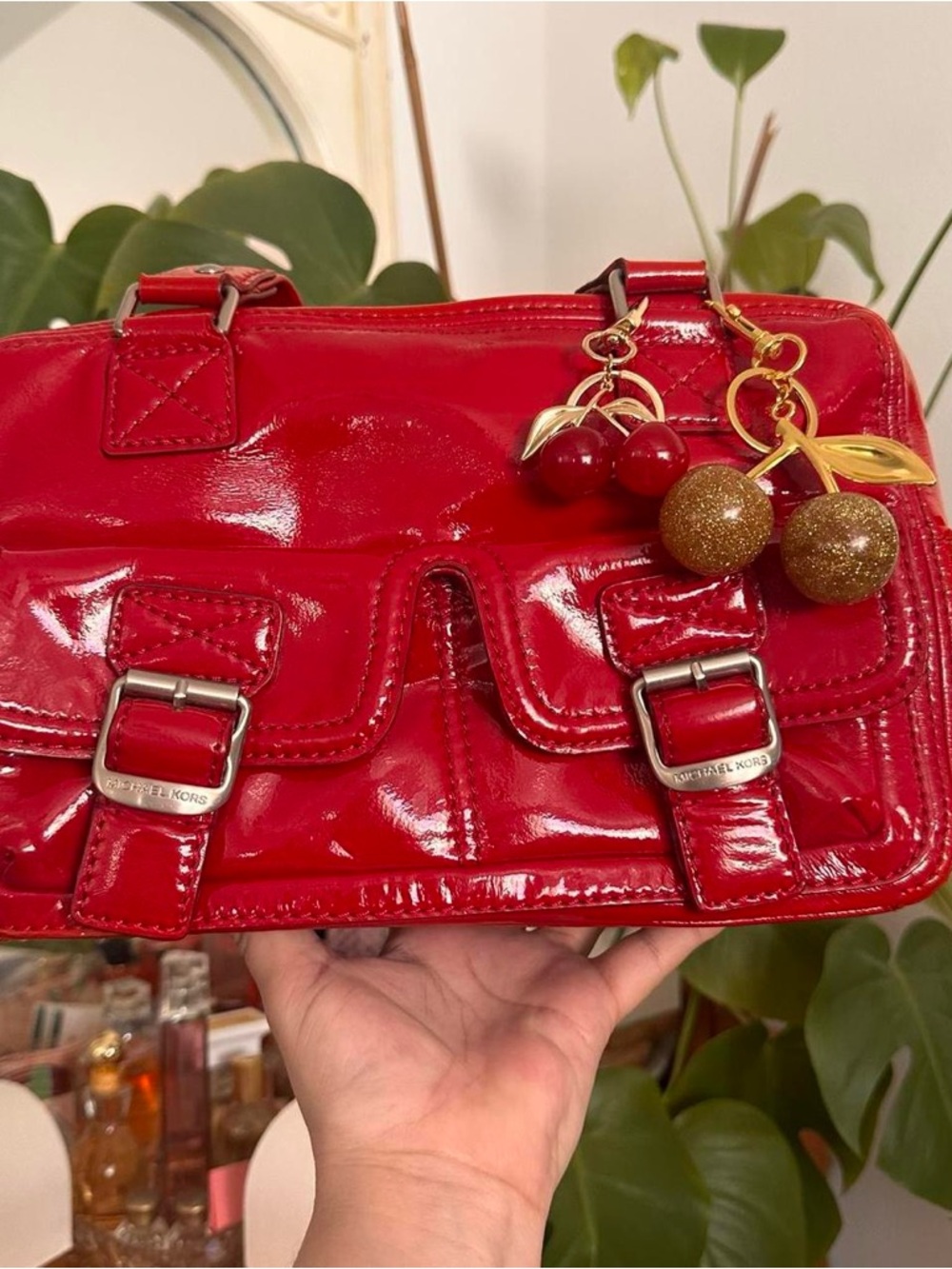 Y2K Michael Kors Red Patent Leather Shoulder Bag  Cherry Charms not included